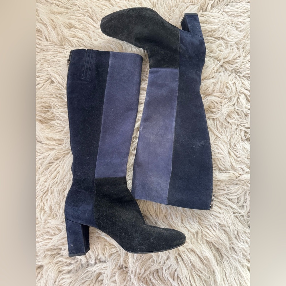 Aquatalia Women's Weatherproof Knee-High Boots in Black and Blue 9.5